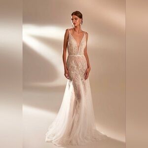 Milla Nova- Greta Elegant Lace Gown with Plunging Neckline